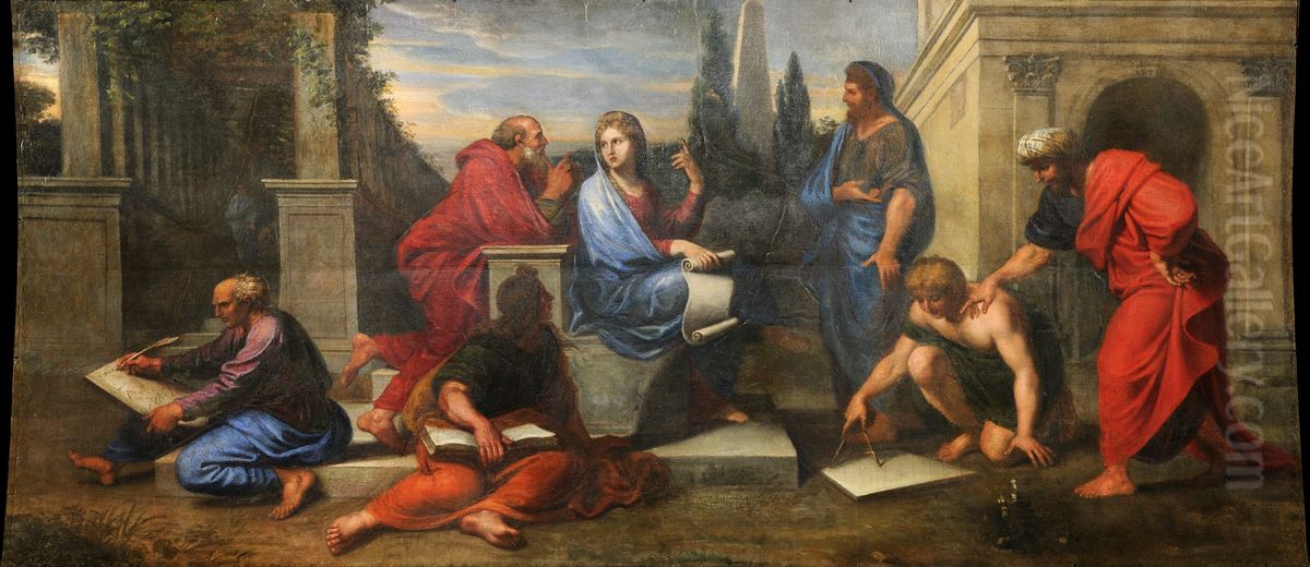 Aspasia surrounded by Greek philosophers Oil Painting by Michel Corneille the Younger