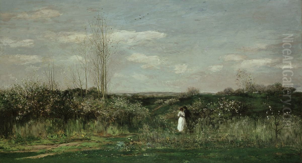 Fruhlingslandschaft Oil Painting by Charles-Francois Daubigny