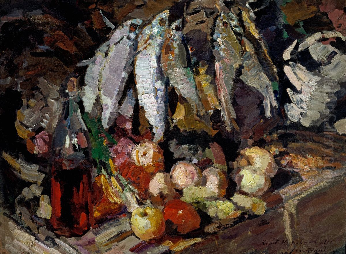 Fishes, wine, fruit Oil Painting by Konstantin Alexeyevich Korovin