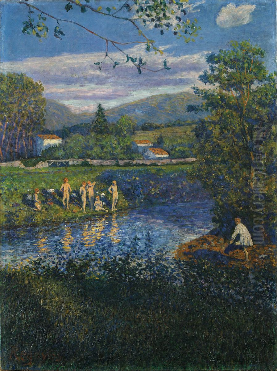 Bathing in Renteria Oil Painting by Dario de Regoyos y Valdes