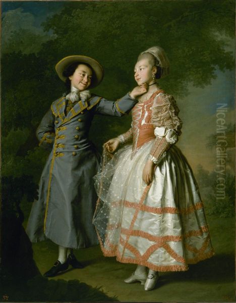 Portrait of Ekaterina Khruschova and Ekaterina Khovanskaya Oil Painting by Dmitry Levitzky