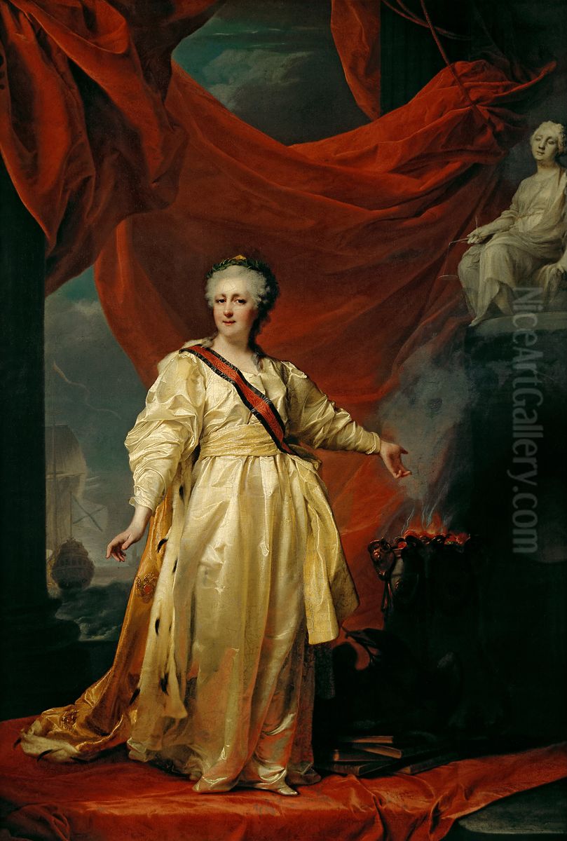 Portrait of Catherine II the Legislatress in the Temple  Devoted to the Godess of Justice Oil Painting by Dmitry Levitzky