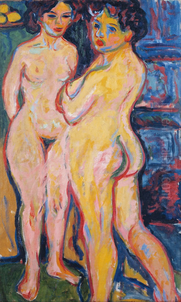 Nudes Standing by Stove Oil Painting by Ernst Ludwig Kirchner