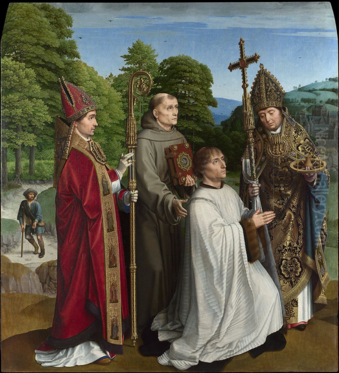 Canon Bernardijn Salviati and Three Saints Oil Painting by Gerard David