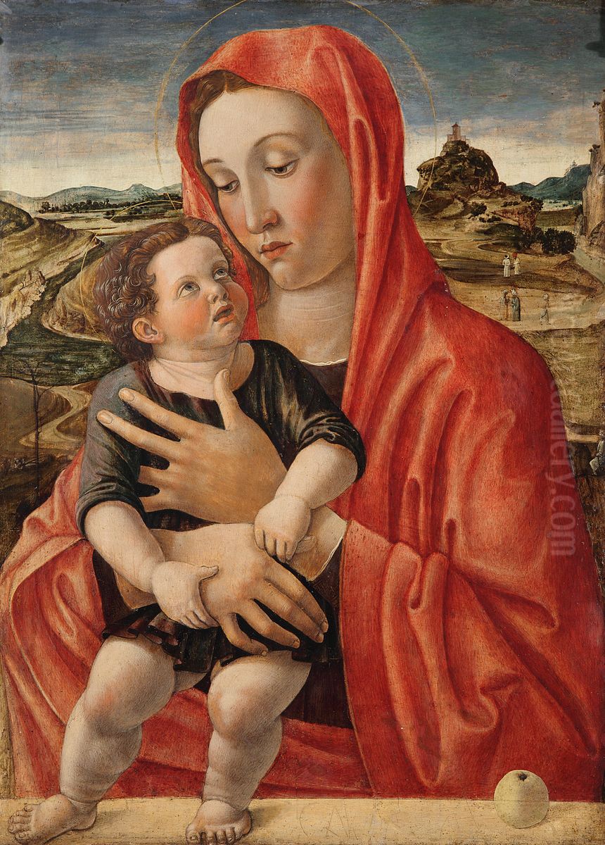 Maria mit dem Kind, das auf einer Brustung steht Oil Painting by Giovanni Bellini