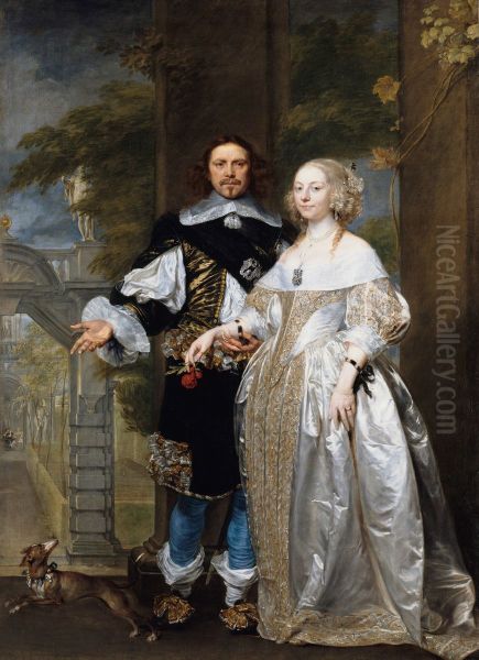 Portrait of a Married Couple in the Park Oil Painting by Gonzales Coques