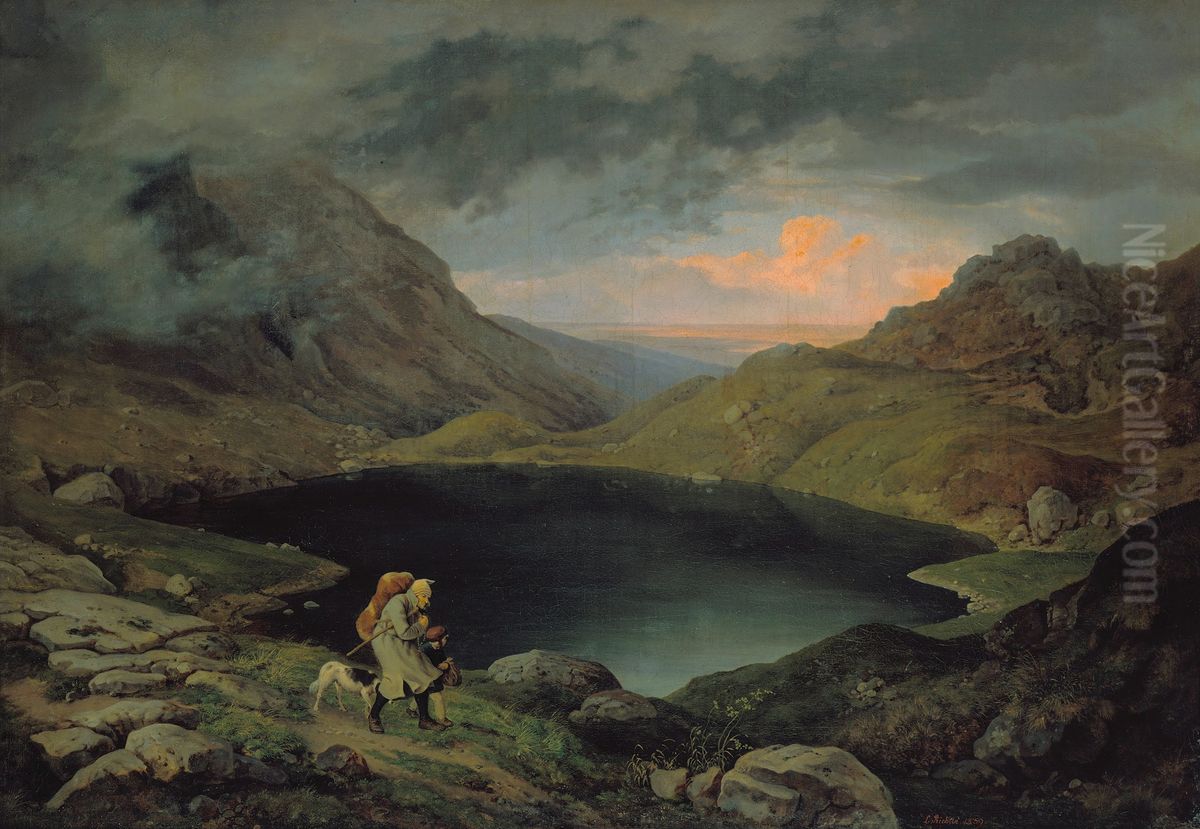 Pond in the Riesengebirge Oil Painting by Ludwig Richter