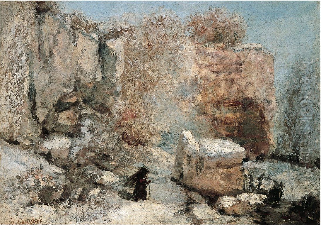 Snow Effect in a Quarry (Effet de neige dans une carriere) Oil Painting by Gustave Courbet