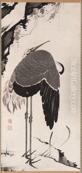 Cranes, one of a pair, also see F1997.25.2 Oil Painting by Ito Jakuchu