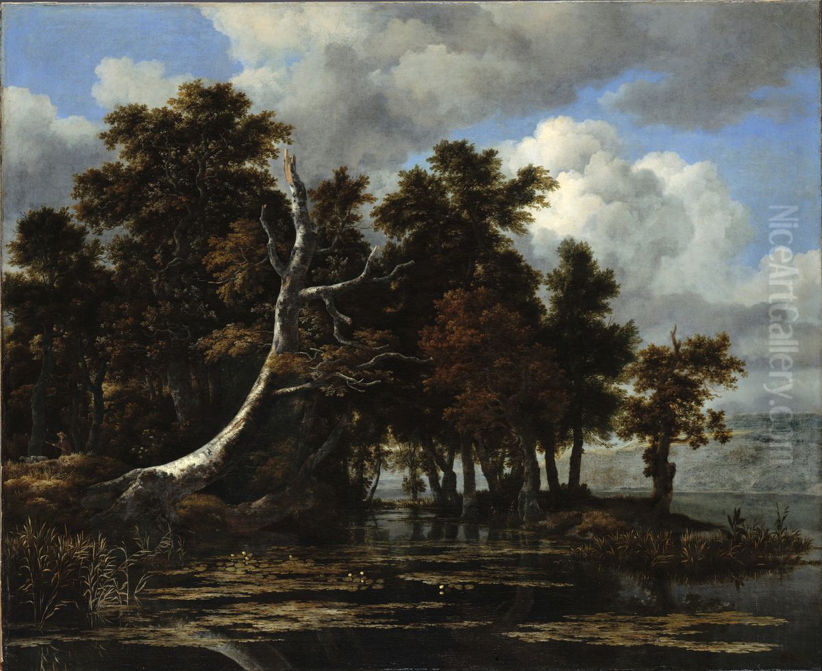 Oaks at a lake with Water Lilies Oil Painting by Jacob Van Ruisdael