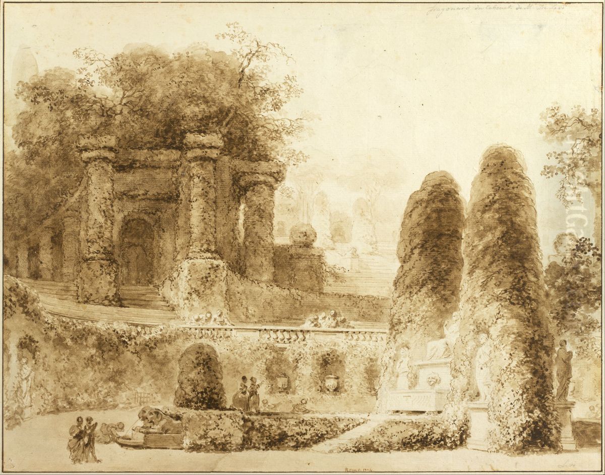 Roman Park with Fountain Oil Painting by Jean-Honore Fragonard