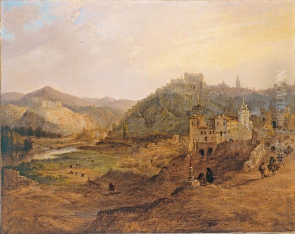 Vista general de Toledo desde la Cruz de los Canonigos Oil Painting by Genaro Perez Villaamil