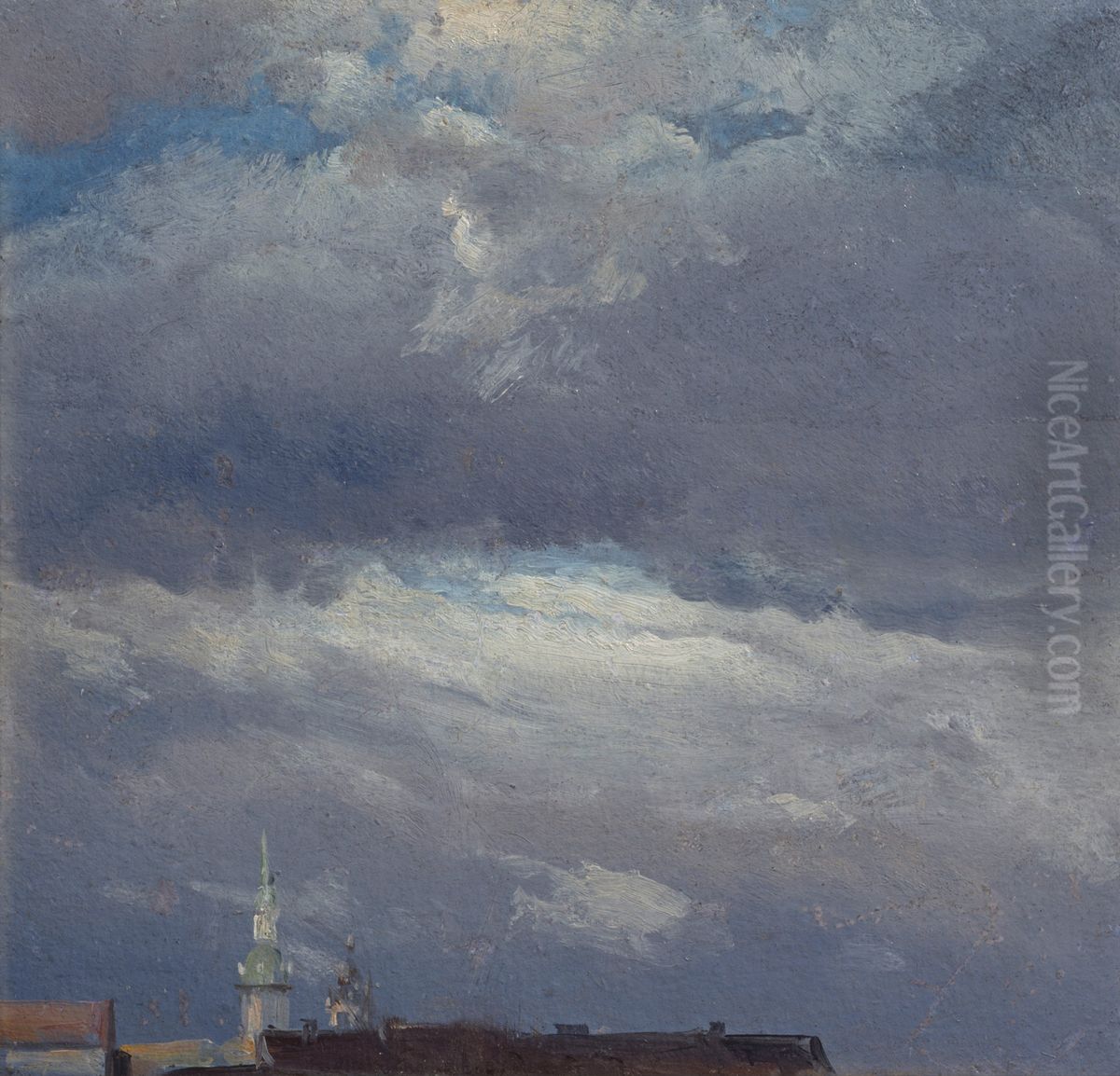Stormclouds over the Castle Tower in Dresden Oil Painting by Johan Wilhelm Ludwig Dahl