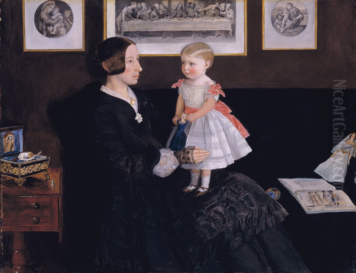 Mrs James Wyatt Jr and her Daughter Sarah Oil Painting by Sir John Everett Millais