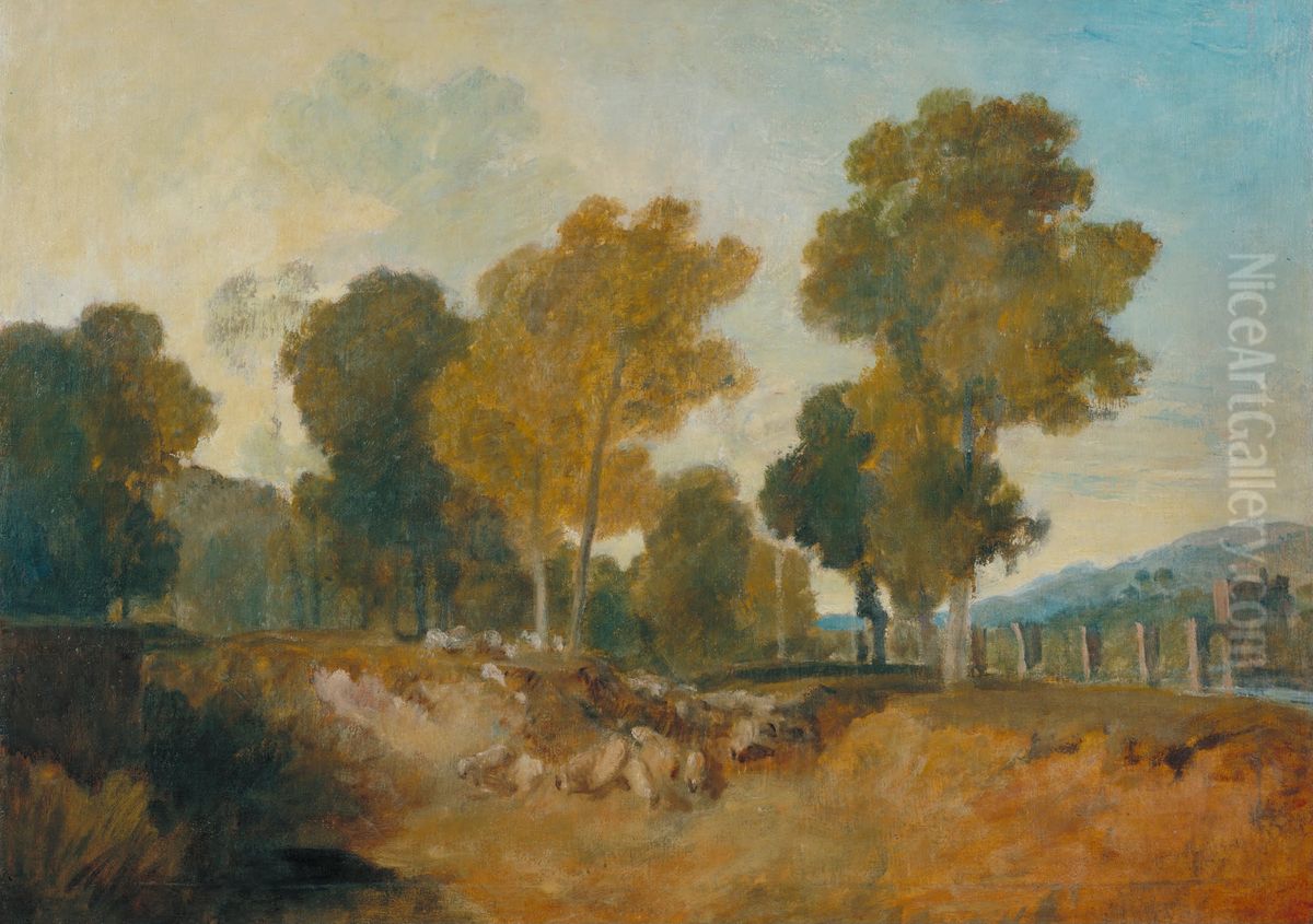 Trees beside the River, with Bridge in the Middle Distance Oil Painting by J. M. W. Turner
