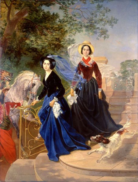 Portrait of the Shishmareva Sisters Oil Painting by Karl Bryullov