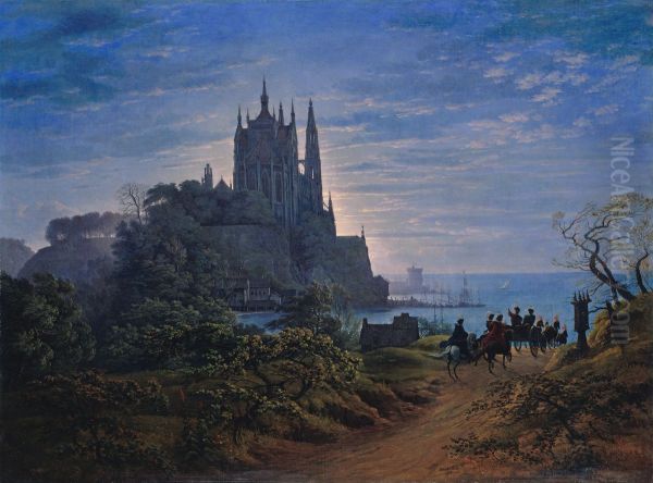 Gothic Church on a Rock by the Sea Oil Painting by Karl Friedrich Schinkel