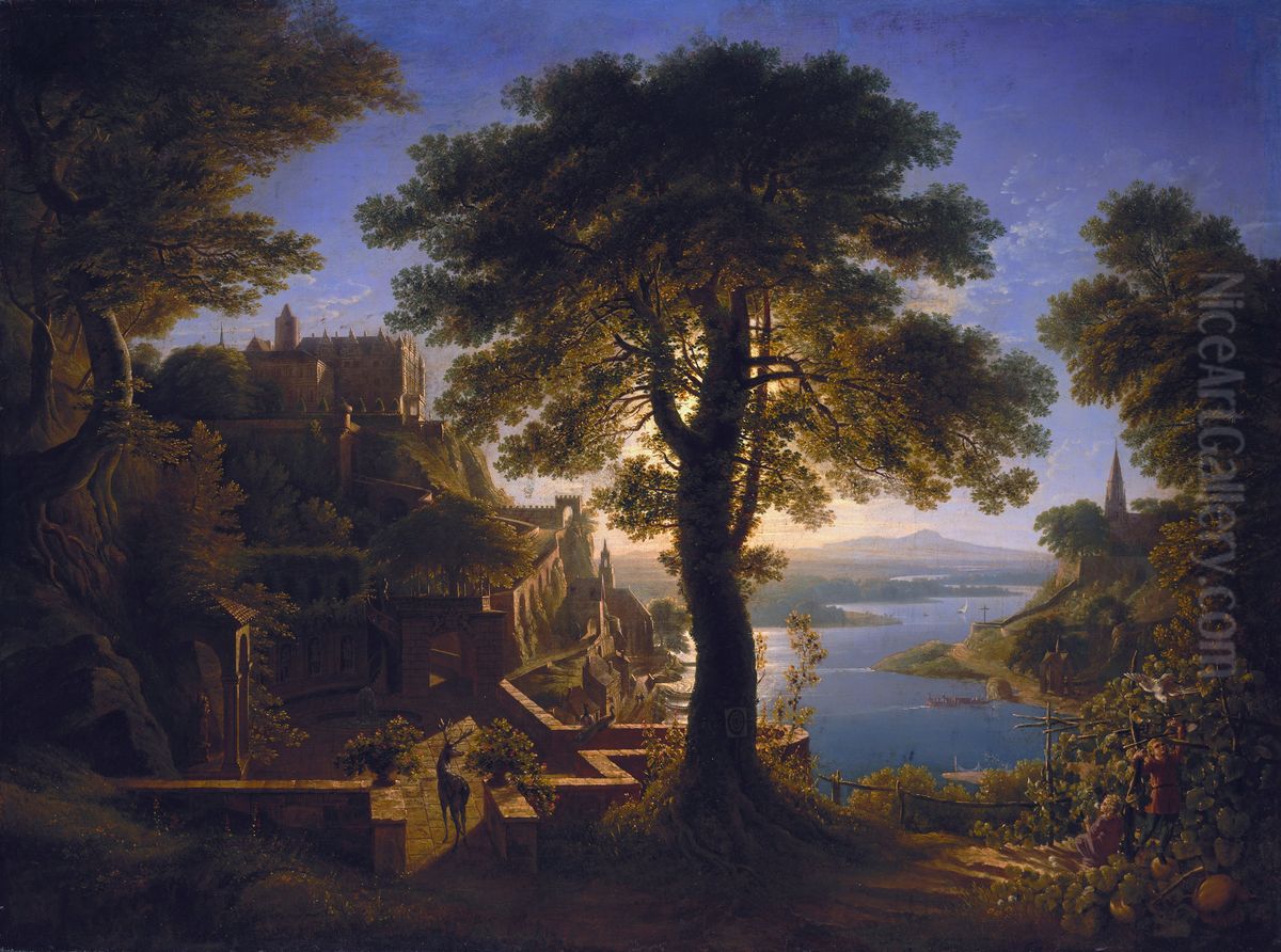 Castle by the River Oil Painting by Karl Friedrich Schinkel