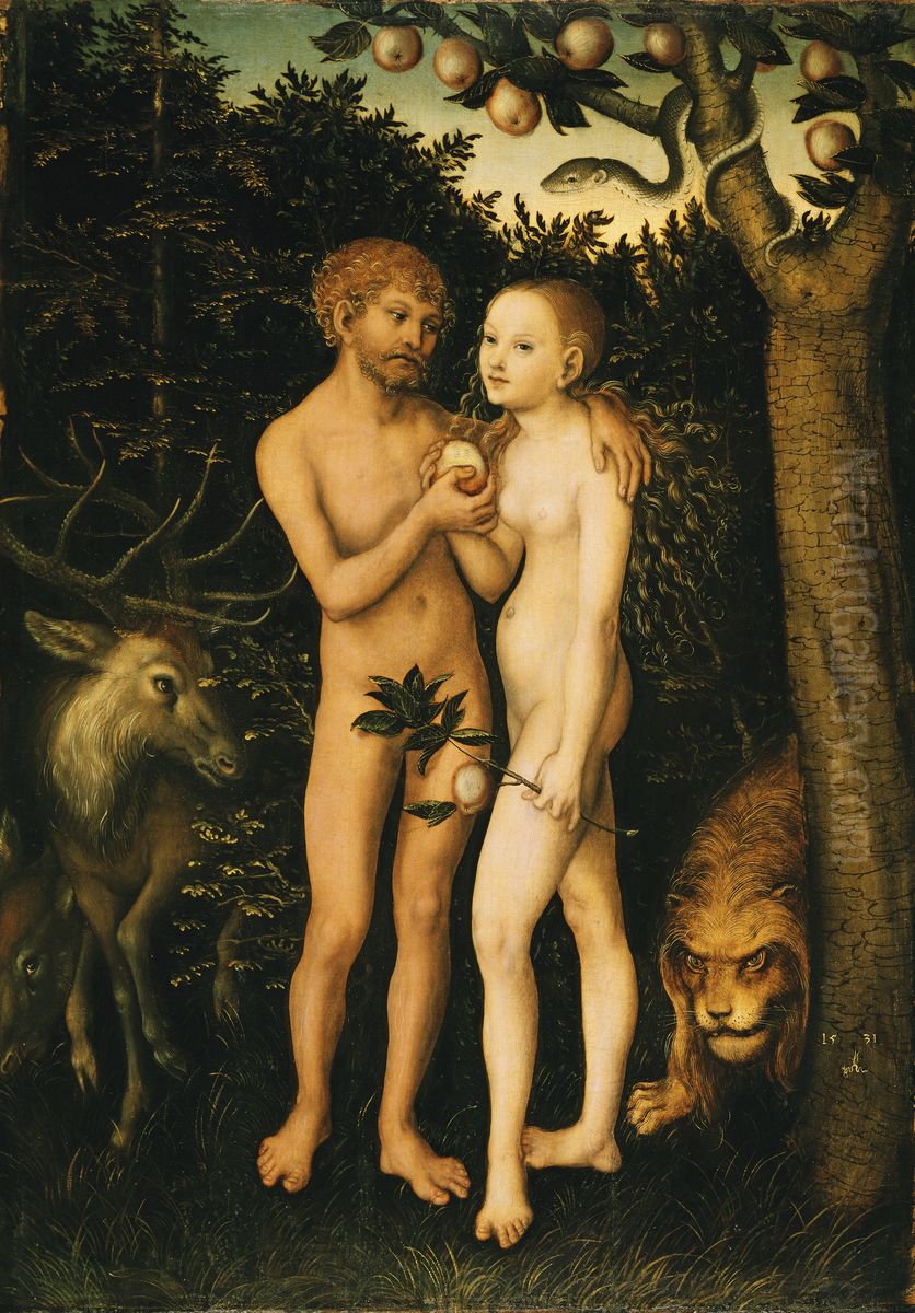 Adam und Eva im Paradies / Sundenfall Oil Painting by Lucas Cranach the Elder
