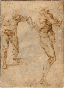 Two Nude Studies of a Man Storming Forward and Another Turning to the Right