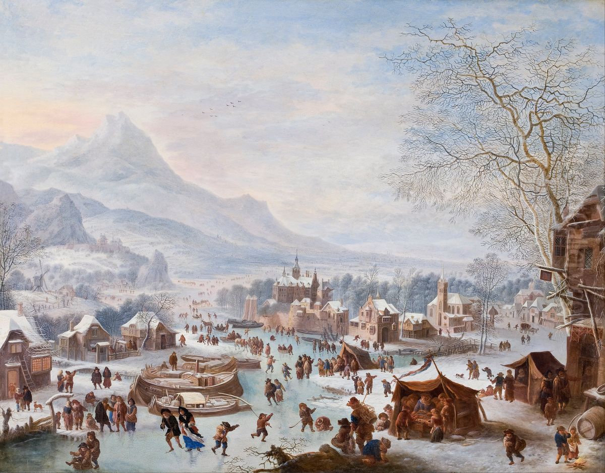 Winter Scene with Skaters Oil Painting by Jan Griffier I Winter Scene with Skaters Oil Painting by Jan Griffier I