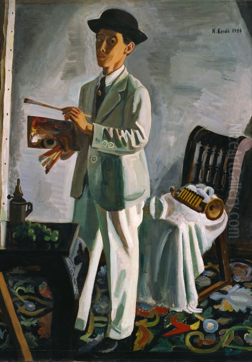 Self-Portrait with a Hat Oil Painting by Narashige Koide