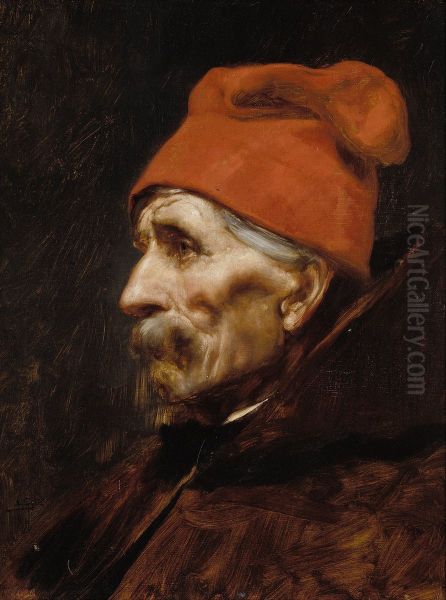 Old man wearing a red fez Oil Painting by Nikolaos Gyzis