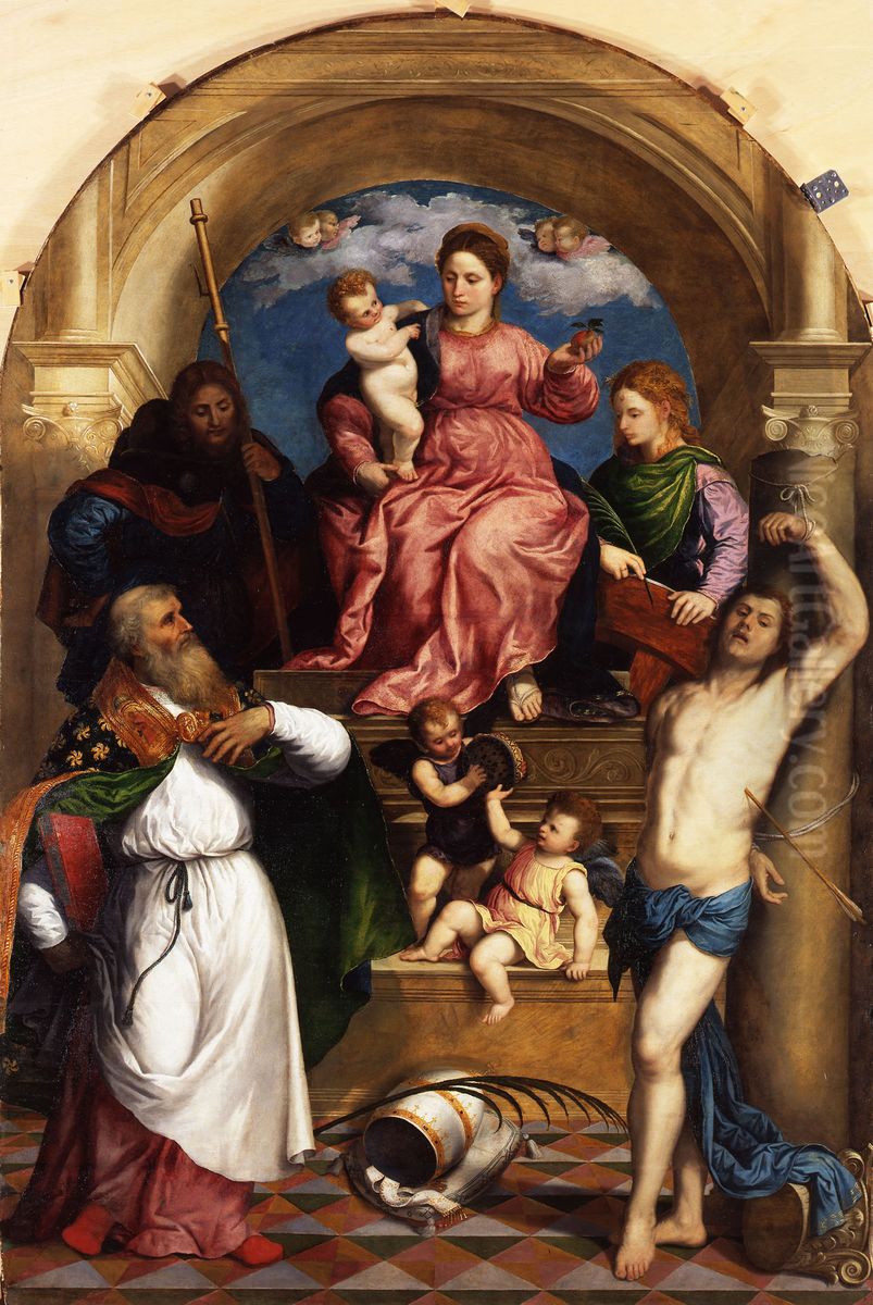 Madonna with Child Enthroned and Saints Oil Painting by Paris Bordone