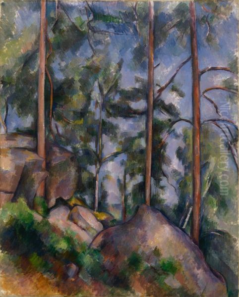 Pins et Rochers (Fontainebleau?) Oil Painting by Paul Cezanne
