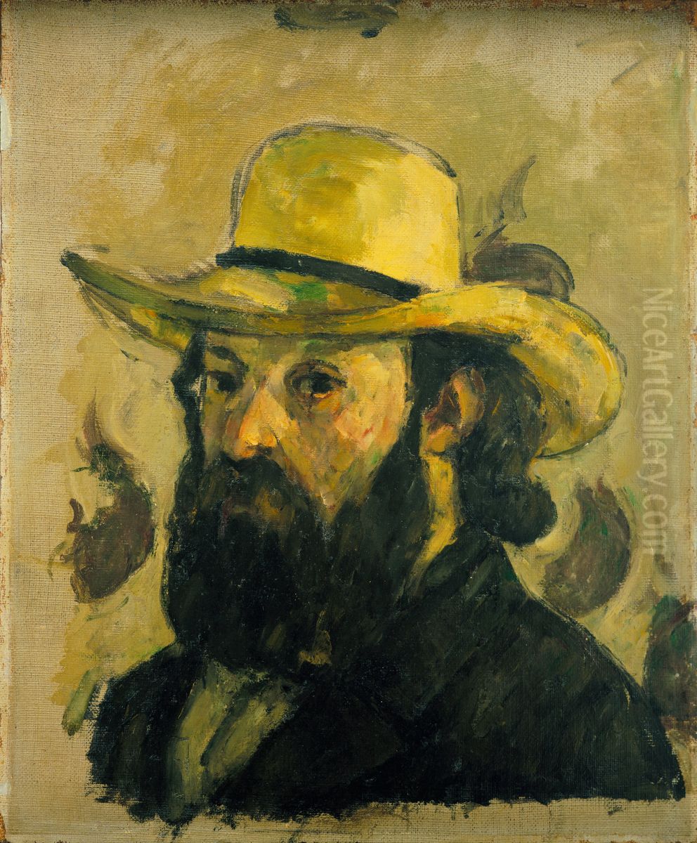 Portrait de l'artiste au chapeau de paille Oil Painting by Paul Cezanne