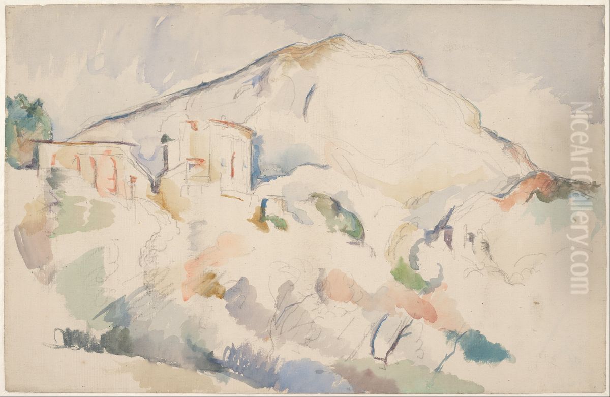 Chateau Noir and Mont Sainte-Victoire, c. 1890-1895 Oil Painting by Paul Cezanne