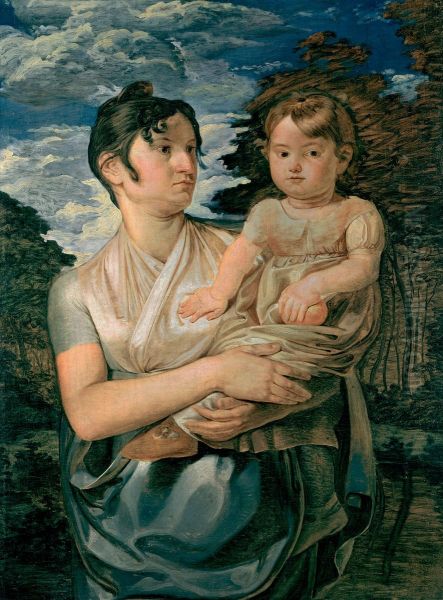 Pauline Runge with her two-year-old-son / Wife and son of the artist Oil Painting by Philipp Otto Runge