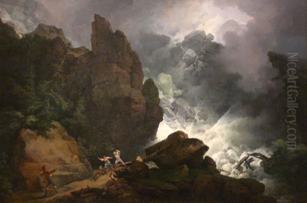 An Avalanche in the Alps Oil Painting by Philip James de Loutherbourg