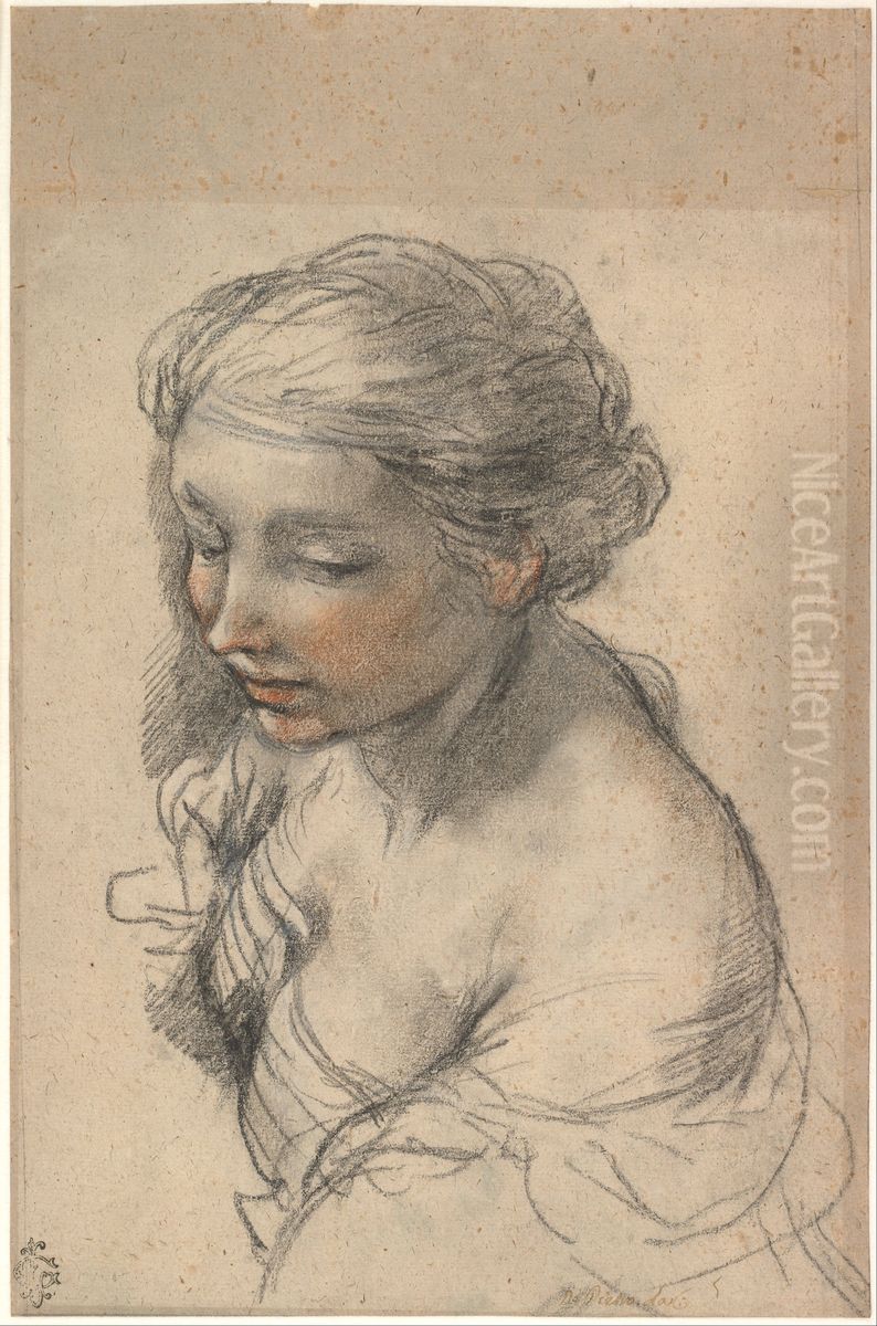 Bust of a Young Woman Turned to the Left Oil Painting by Pietro da Cortona