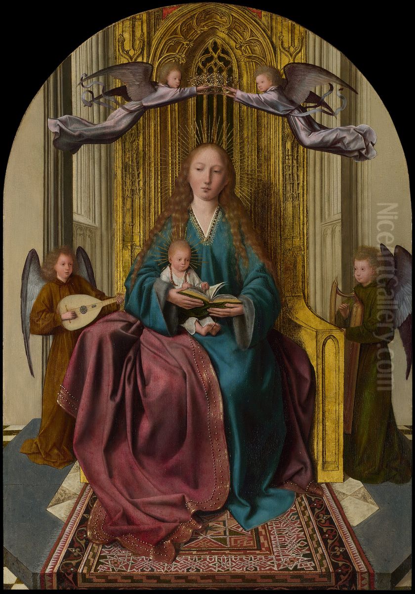 The Virgin and Child Enthroned, with Four Angels Oil Painting by Quinten Metsys