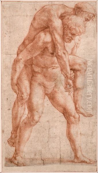 Young Man Carrying an Old Man on His Back Oil Painting by Raphael