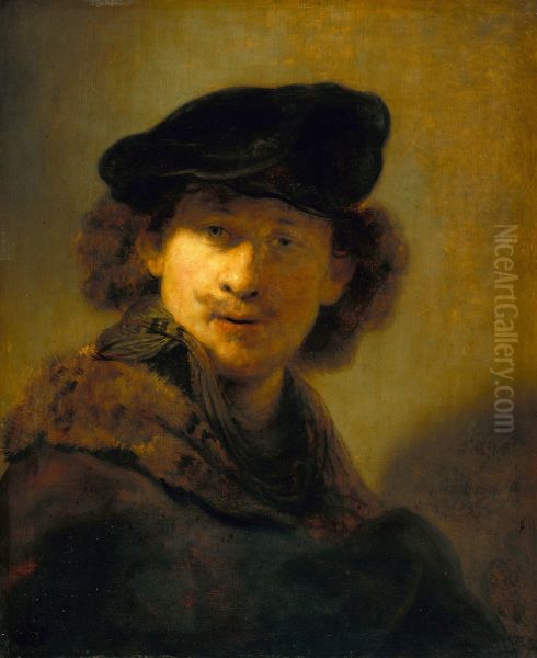 Self-portrait in a Velvet Beret Oil Painting by Rembrandt