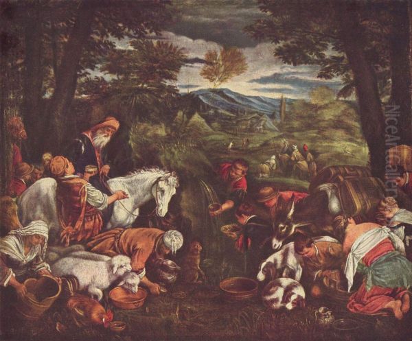 Moses strikes water from the rock Oil Painting by Jacopo Bassano