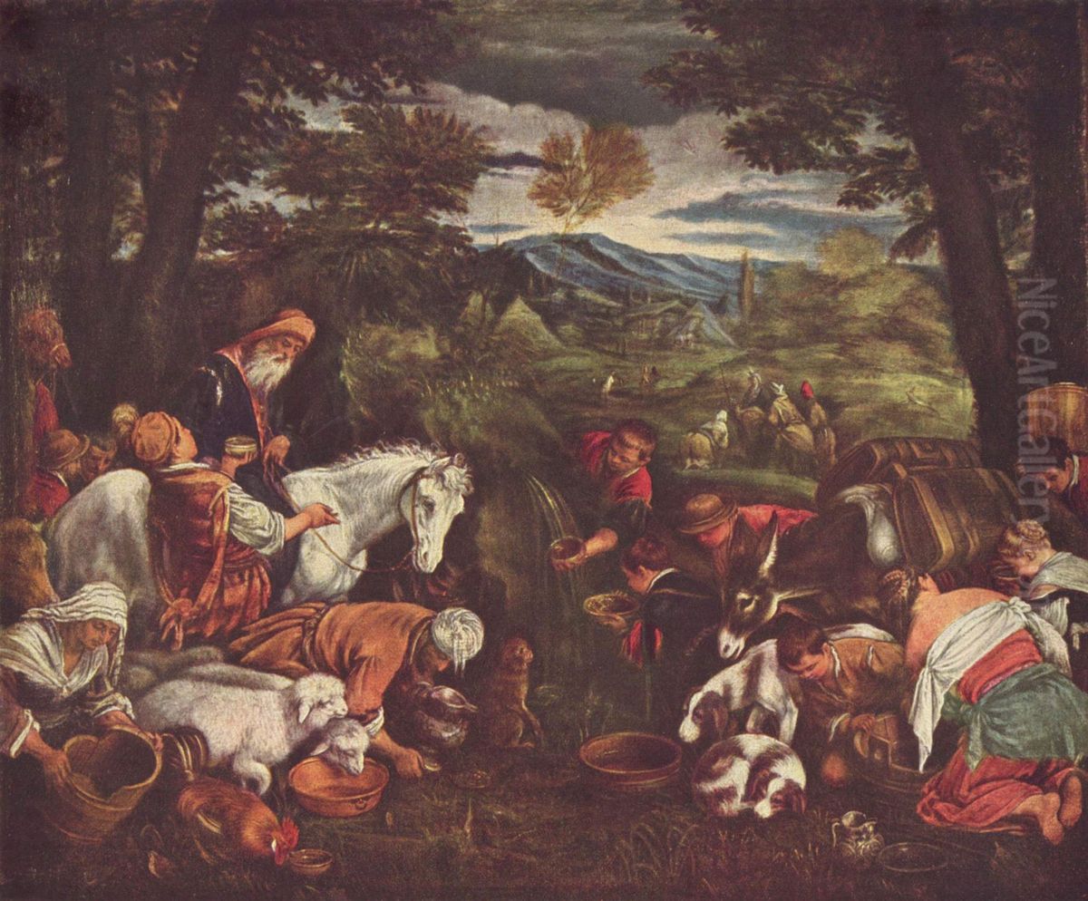 Les Hebreux recueillant l'eau jaillie du rocher frappe par Moise Oil Painting by Jacopo Bassano