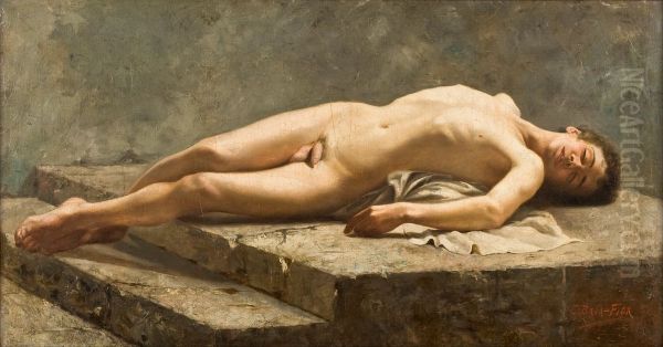 Reclining nude Oil Painting by Carlos Baca-Flor