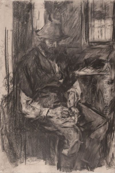 Farmer at a Table, Stuffing His Pipe Oil Painting by Wilhelm Leibl