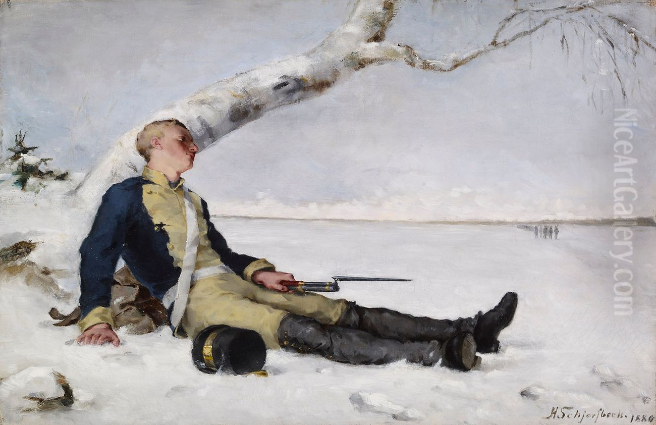 Wounded Warrior in the Snow Oil Painting by Helene Schjerfbeck