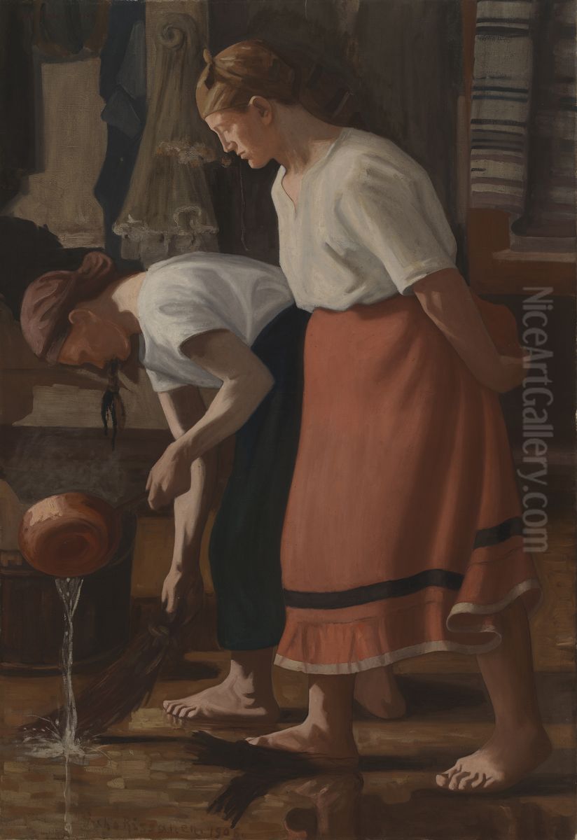 Golvtvatterskor Oil Painting by Juho Rissanen