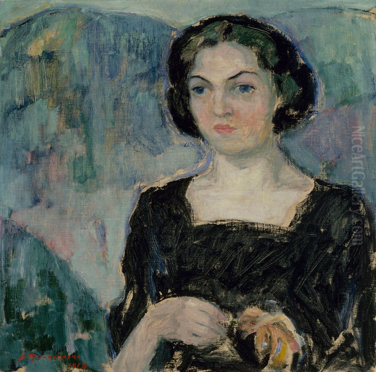Portrait of Mrs Bertha Stenman Oil Painting by Jalmari Ruokokoski