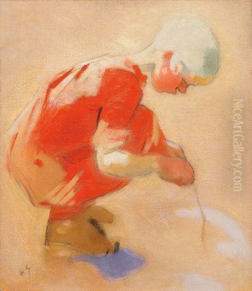 Girl on the Sand Oil Painting by Helene Schjerfbeck