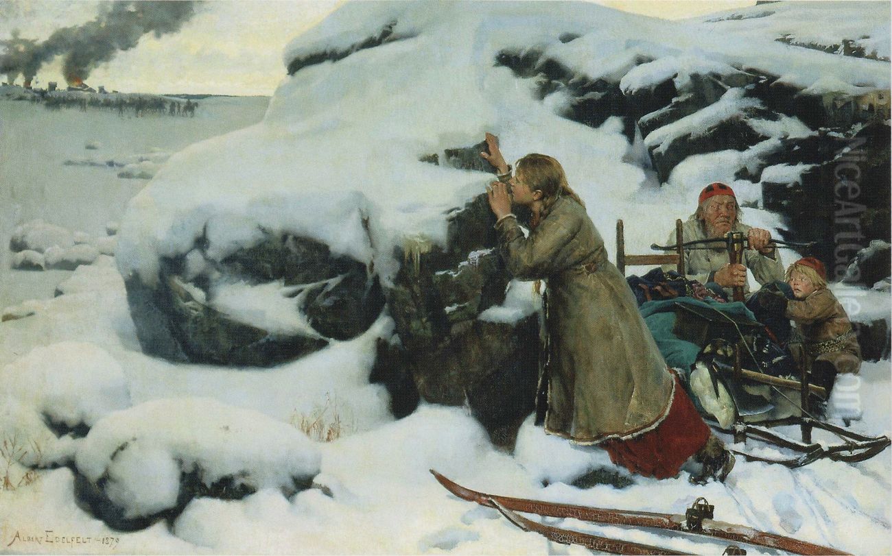 Burnt village Oil Painting by Albert Edelfelt