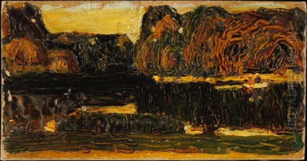 Munich, English Garden (Lake and Dinghy) Oil Painting by Wassily Kandinsky