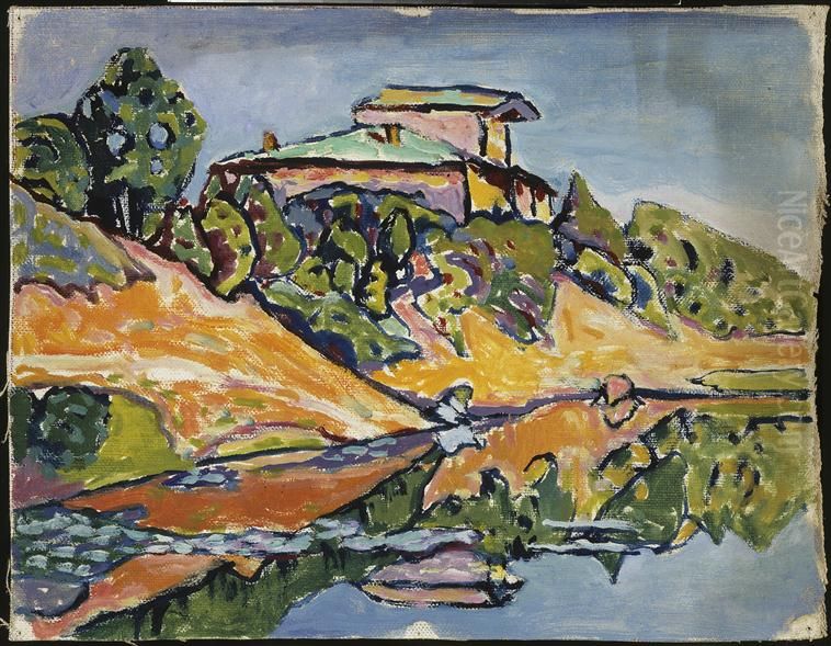 Akhtyrka, Nearby Dacha at the Pond's Edge Oil Painting by Wassily Kandinsky