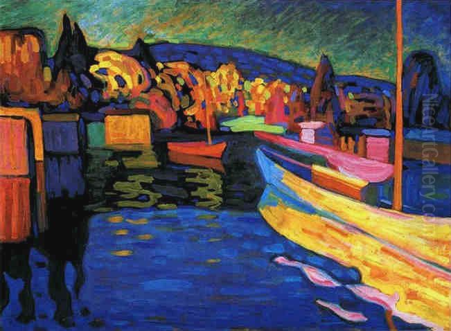Autumn Landscape with Boats Oil Painting by Wassily Kandinsky