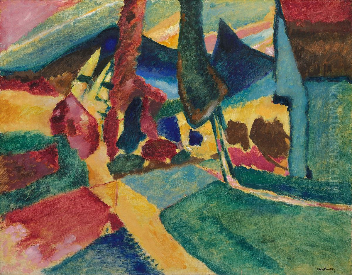 Landscape with Two Poplars Oil Painting by Wassily Kandinsky